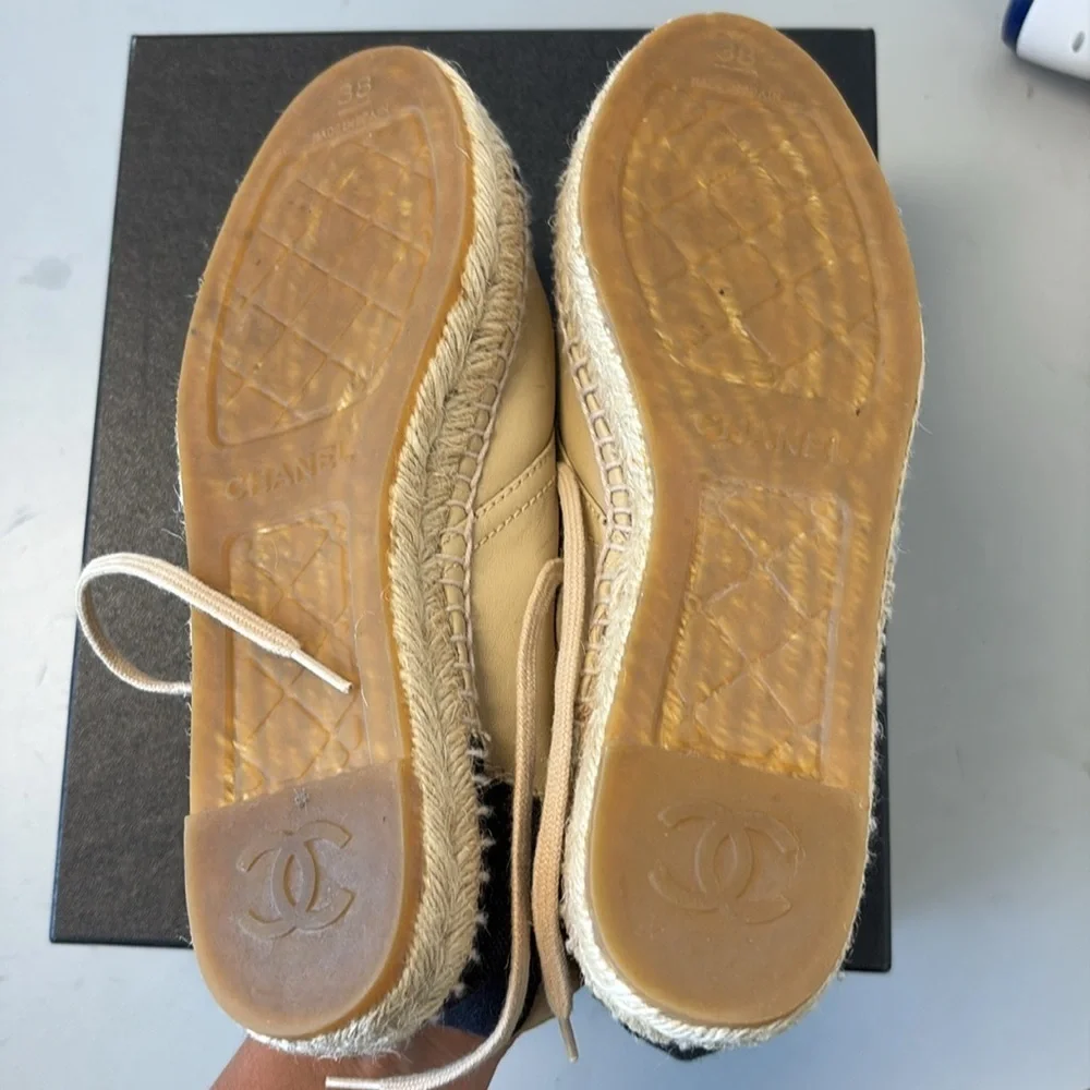 CHANEL Cream and Black Espadrille high tops